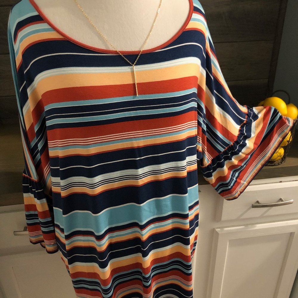 # Ruby Rd. 2X Striped Multicolor Scoop Neck Tunic